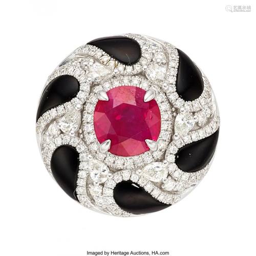 55093: Burma Ruby, Diamond, Black Onyx, White Gold Ring