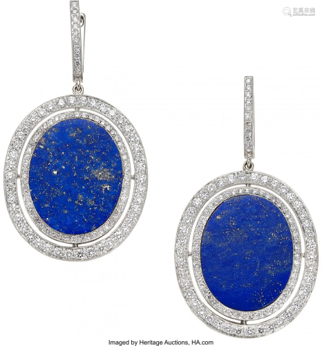 55041: Diamond, Lapis Lazuli, White Gold Earrings, Eli