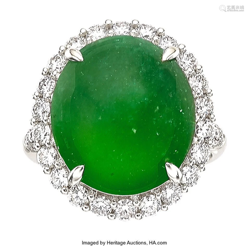 55038: Jadeite Jade, Diamond, White Gold Ring Stones: