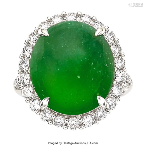 55038: Jadeite Jade, Diamond, White Gold Ring Stones: