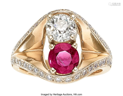 55075: Diamond, Ruby, Gold Ring Stones: Round-cut ruby
