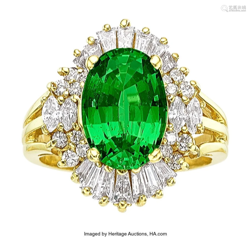 55073: Tsavorite Garnet, Diamond, Gold Ring Stones: Ov