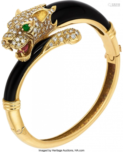 55007: Diamond, Emerald, Ruby, Black Onyx, Gold Bracele