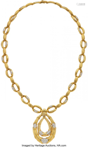55071: Diamond, Gold Pendant-Brooch-Necklace Stones: F