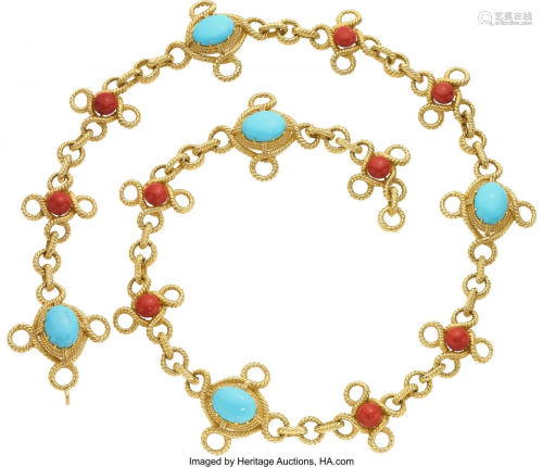 55077: Turquoise, Coral, Gold Belt Stones: Turquoise a
