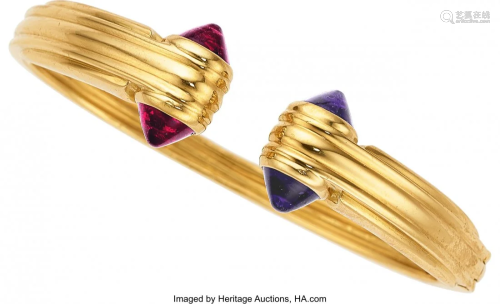 55009: Amethyst, Rubellite, Gold Bracelet, Bvlgari St