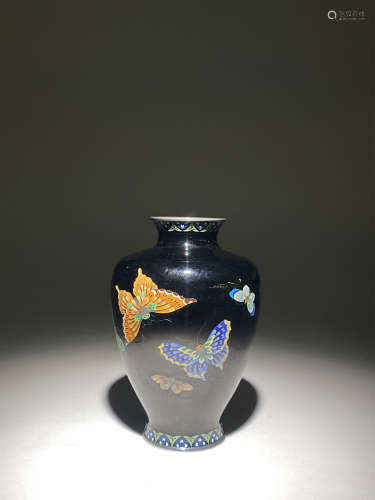 明治時期 七寶蝶紋花瓶