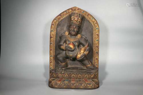 Tibetan Black Stone Lion Zambala