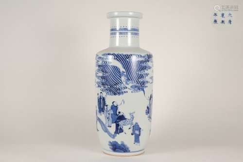 Blue-and-white Chinese-staff-shaped Vase