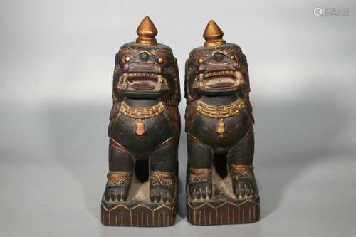 Tibetan Black Stone Lions