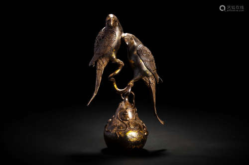 乾隆年製款 古銅造鎏金鳥瓢紋 香炉