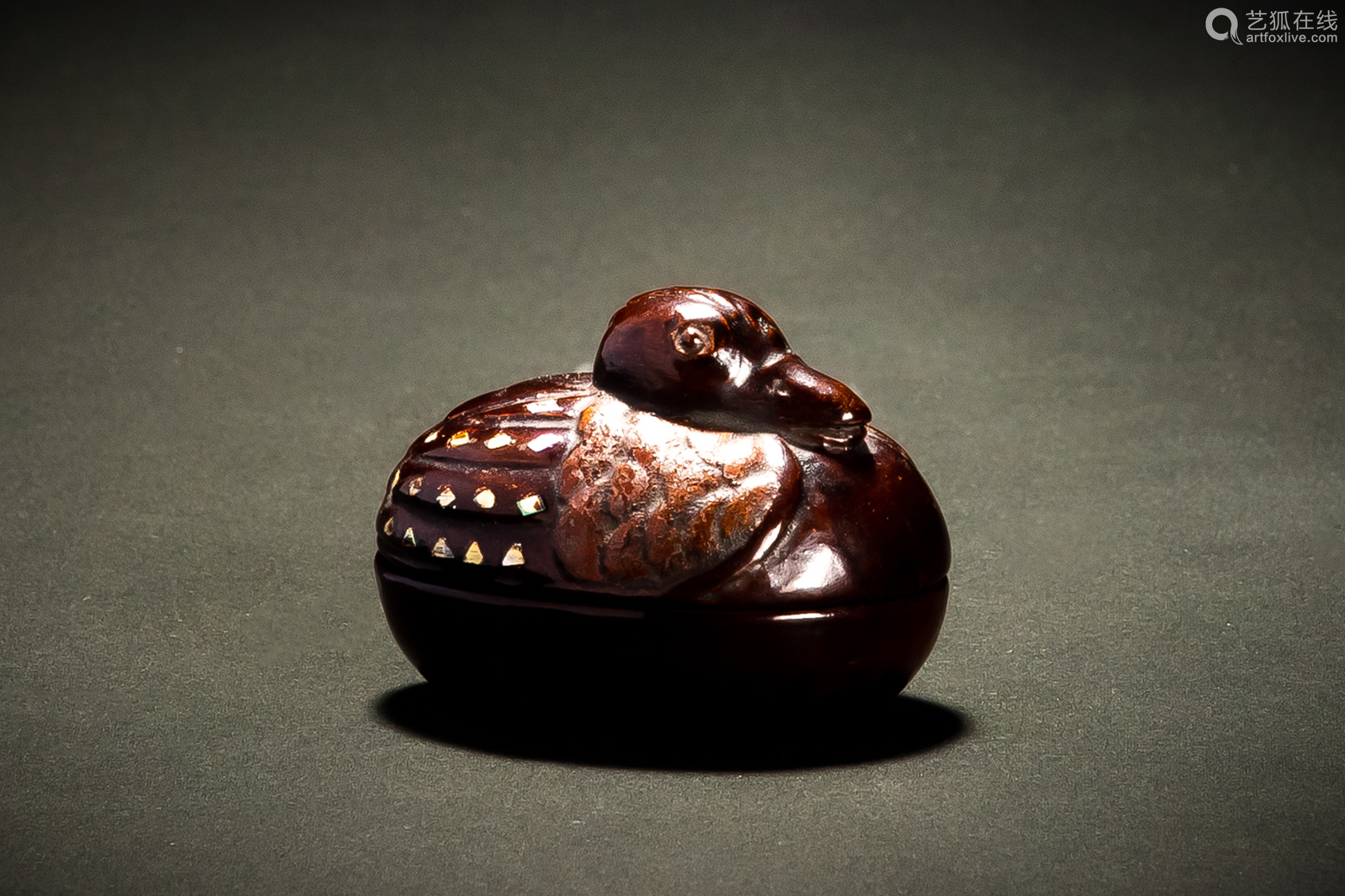 明代木彫青貝螺鈿水鳥紋盒子香合-【Deal Price Picture】 明代木彫青貝螺鈿水鳥紋盒子香合-【Deal Price Picture】