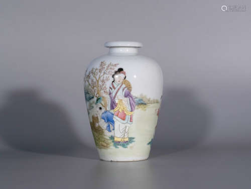 19th century, famille rose figure drawing procelain jar