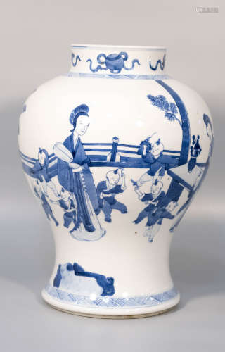 Qing dynasty, KANG XI, blue and white porcelain jar