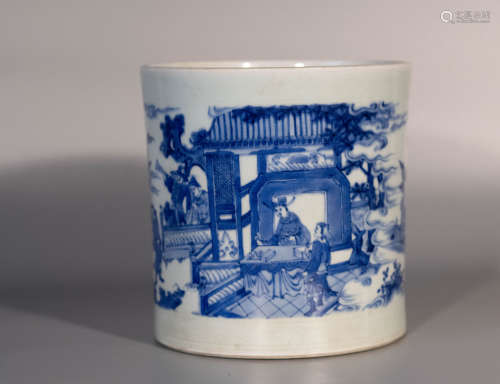 Ming dynasty, CHONG ZHENG, blue and white porcelain brush po...