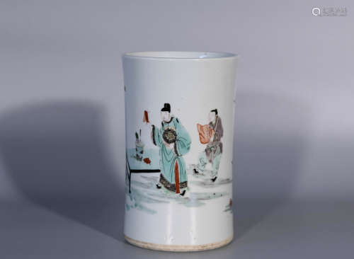 Qing dynasty, KANG XI, Wucai porcelain brush pot