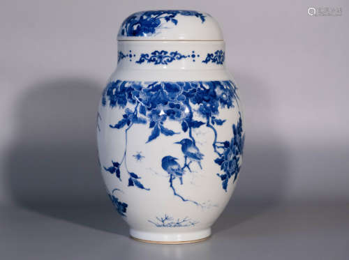 18 Century, blue and white flower and bird drawing porcelain...