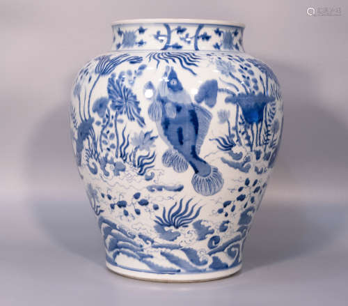 Ming dynasty, JIA JING, a large blue and white fish and  pla...