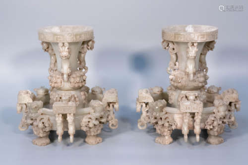 A pair of hetian jade carved decorations