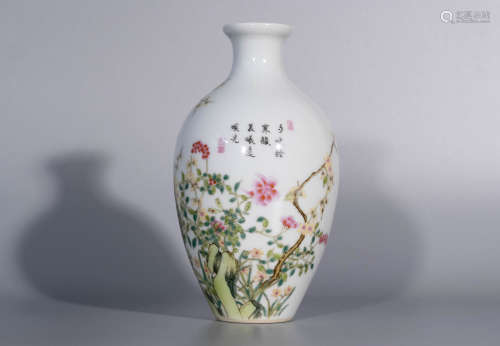 Min Guo, enamel color porcelain jar with poem and flower dra...