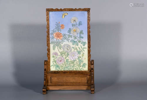 End of 19th century, enamel painted table screen