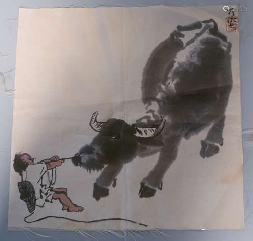 Chinese painting of cowbody and his cow