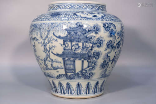 Ming dynasty, ZHENG TONG, a large blue and white figure draw...