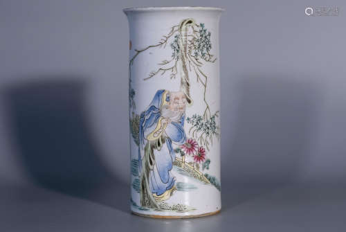 Min Guo, Famille rose porcelain vase with figure drawing