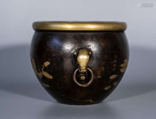 19th century, Chinese copper jar with elephant-shaped ears