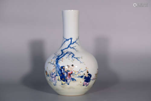 Qing dynasty, dou cai playing kid drawing porcelain vase tia...
