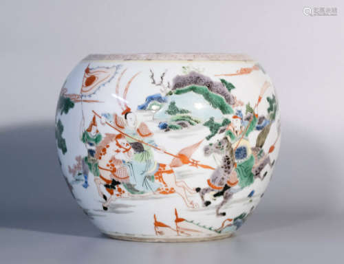 19th century, wu cai figure drawing porcelain jar
