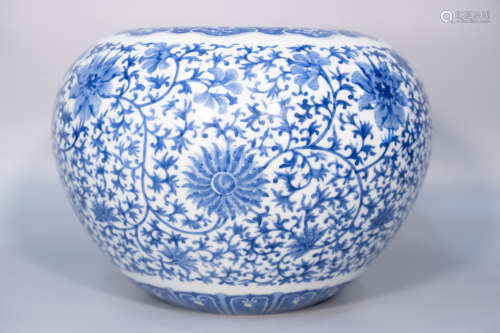 Qing dynasty, KANG XI, blue and white lotus drawing porcelai...