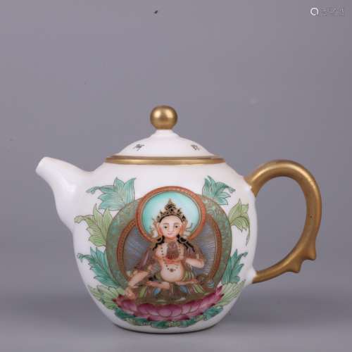 清 粉彩佛像鎏金茶壶