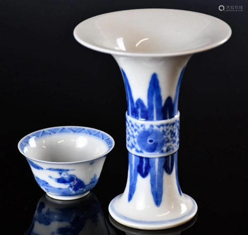 A Small Blue&White Gu Vase and Small Cup KangXi M