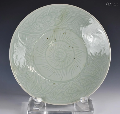 A Carved Celadon Dish, Ming