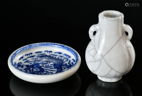 A Blue&White Dragon Washer&Ge Type Vase Qianlong M