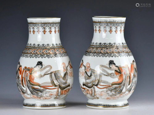 A Pair of Copper Red Grisaille Gilt Vases Qianlong