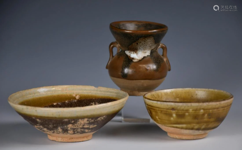 A Group Of Brown Glazed Pottery Objects