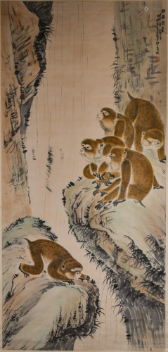 Zhu Wenhou (1895-1961) Monkeys, Hanging Scrolls