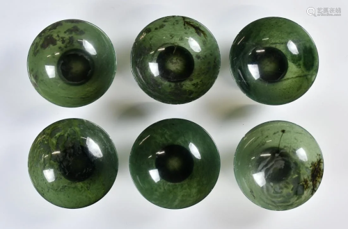 Six Spinach Green Jade Articles, with Box, 19th C.
