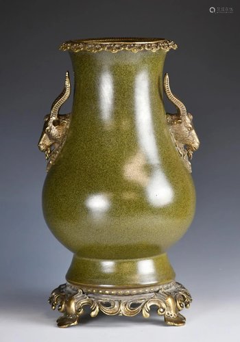 A Tea Dust Glazed Hu Vase w/ Bronze Ormolu Kangxi