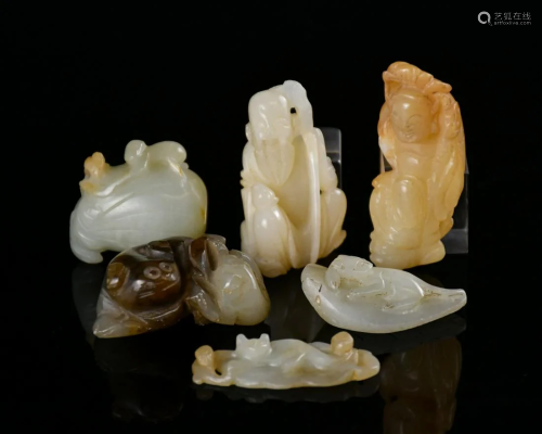Six Pieces of Jade Carvings, with Box