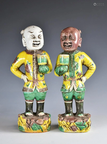 Pair of Chinese Sancai Glazed Figures, Early Qing