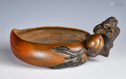 A Yixing Zisha Monkey and Peach Washer 19th C