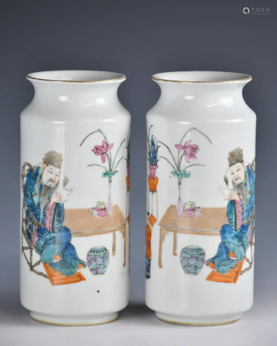 A Pair of Famille-Rose Sleeve Vases, Tongzhi Mark