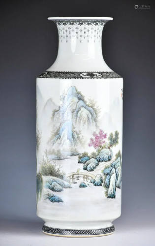 A Famille Rose Landscape Vase Xiongxiaofeng 20thC