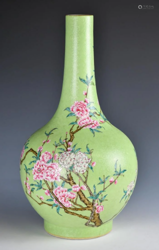 A Famille Rose Green Ground Floral Vase YongZheng