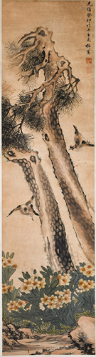 Wang Lanji Flowers and Birds Hanging Scroll