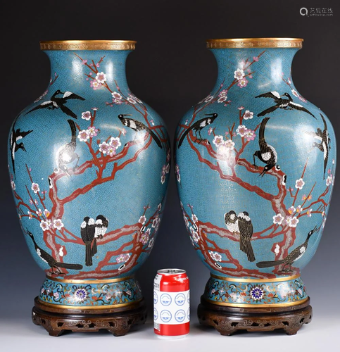 A Pair of Chinese Export Cloisonne Vases, Republic