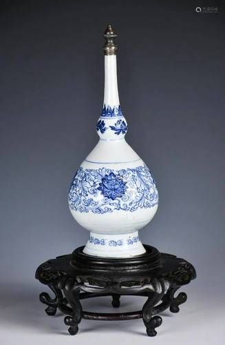 A Blue&White Lotus Bottle Vase W/Stand 18thC